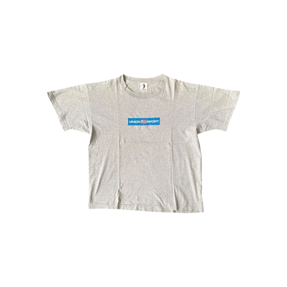 Union Sport T-Shirt Mens Large Grey Good 90s Vintage Box Logo Made in USA